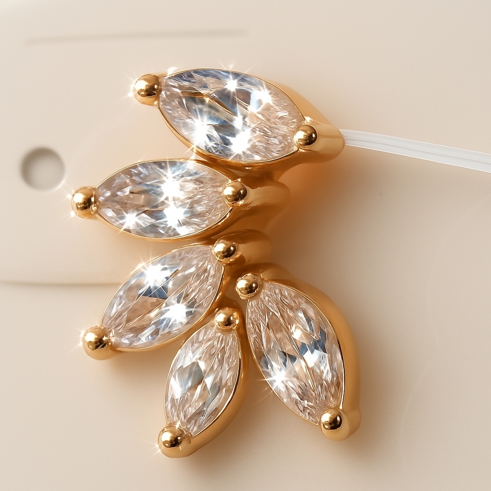 Rose Gold Clear Cubic Zirconia Curved Cluster Drop Earrings – Women’s Jewelry